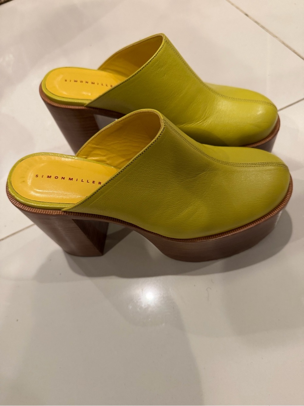 Simon Miller Chartreuse Leather Platform Clog Mules